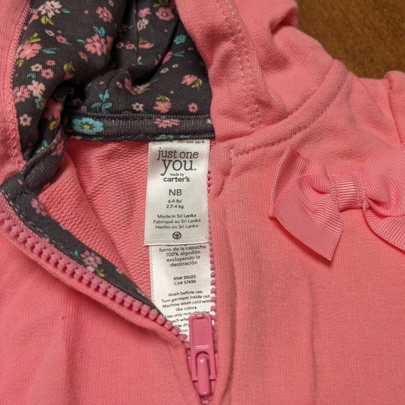 Girls * Just One You * Newborn Jacket  long sleeve w/hood * Pink * New With Tags - Picture 3 of 5